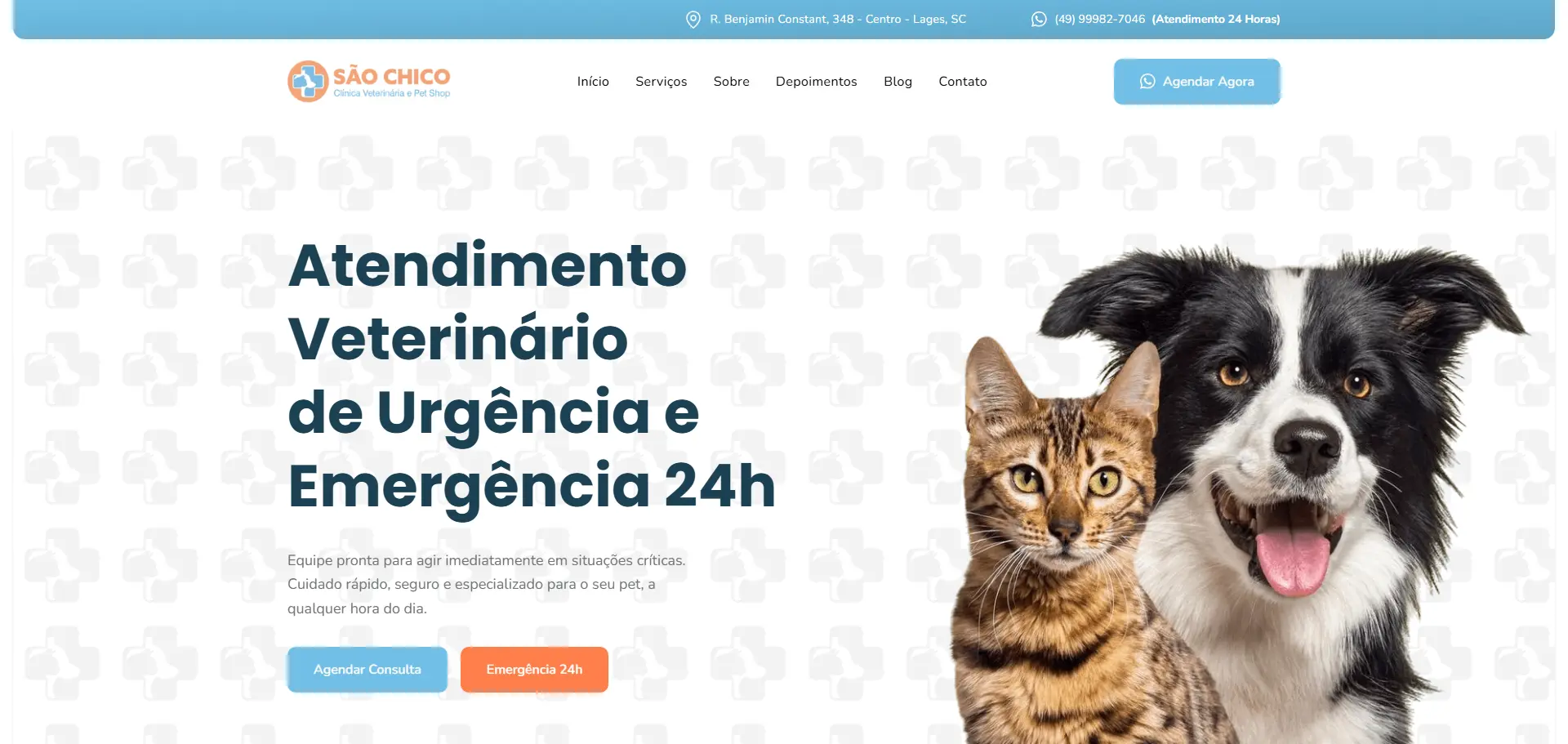 Página inicial do site Clínica São Chico
